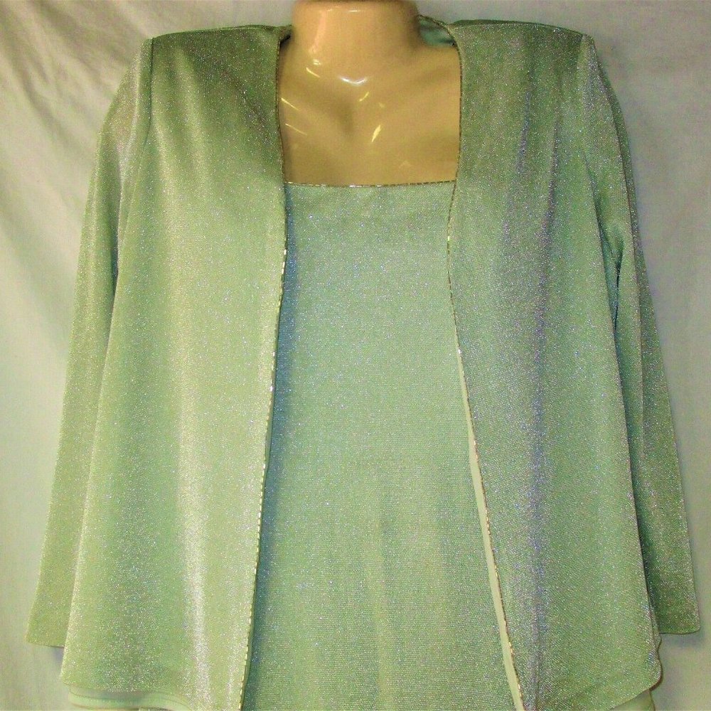Women's Green Metallic Sleeveless Dress & Jacket Size 10P